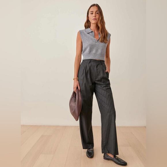 Reformation Pants - NWT Reformation Wool Blend Black Pinstripe Oren Wide Leg Pant Size 2 Petite